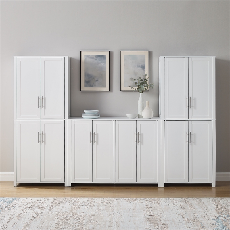 Crosley Furniture Savannah 3-Piece Sideboard & Pantry Set in White