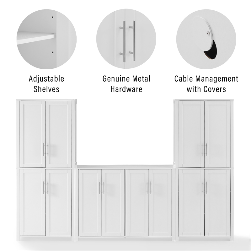 Crosley Furniture Savannah 3-Piece Sideboard & Pantry Set in White