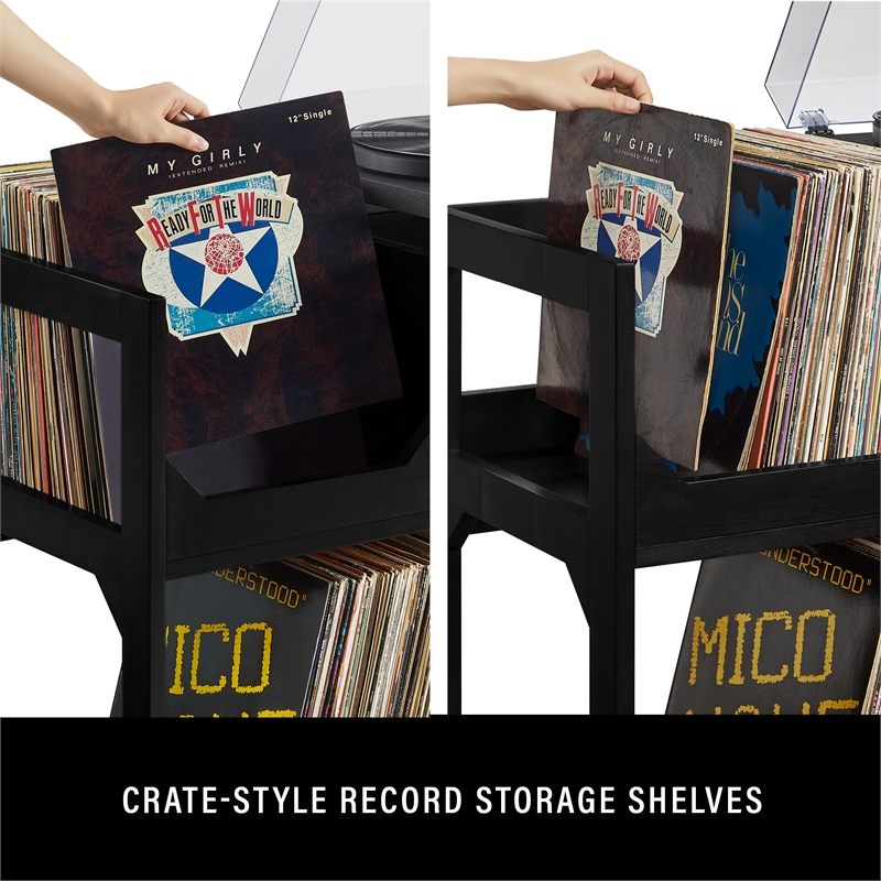 Crosley Furniture Asheville Medium Record Storage Console in Black