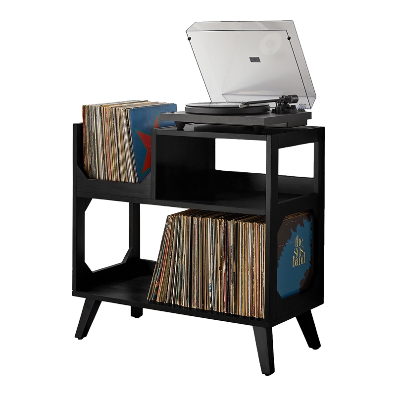 Crosley Furniture Asheville Medium Record Storage Console in Black