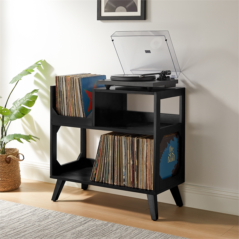 Crosley Furniture Asheville Medium Record Storage Console in Black