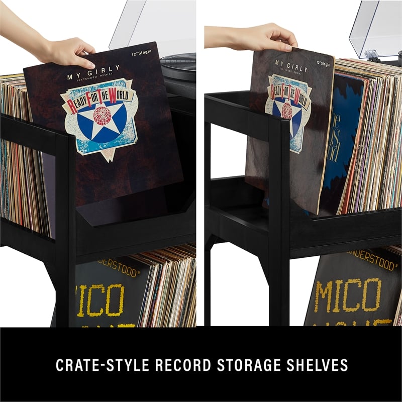 Crosley Furniture Asheville Large Record Storage Console in Black