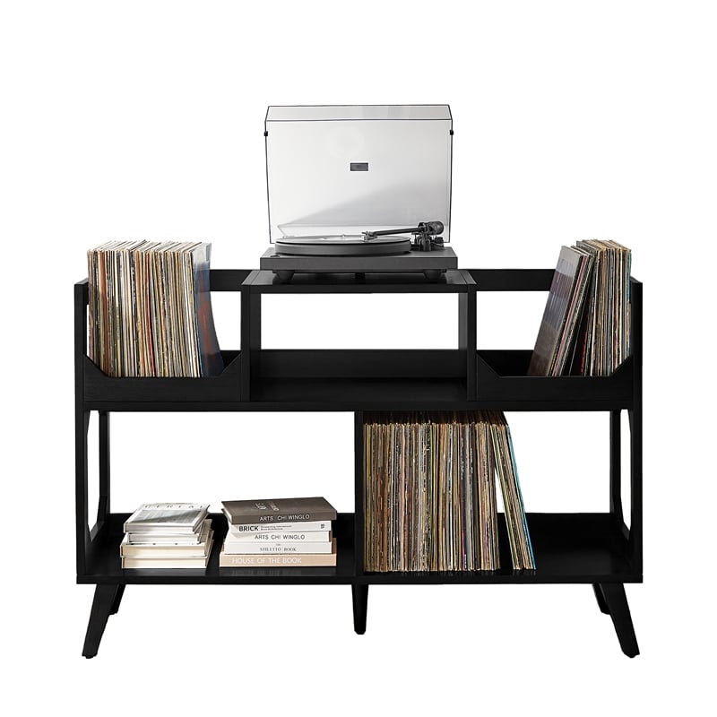 Crosley Furniture Asheville Large Record Storage Console in Black