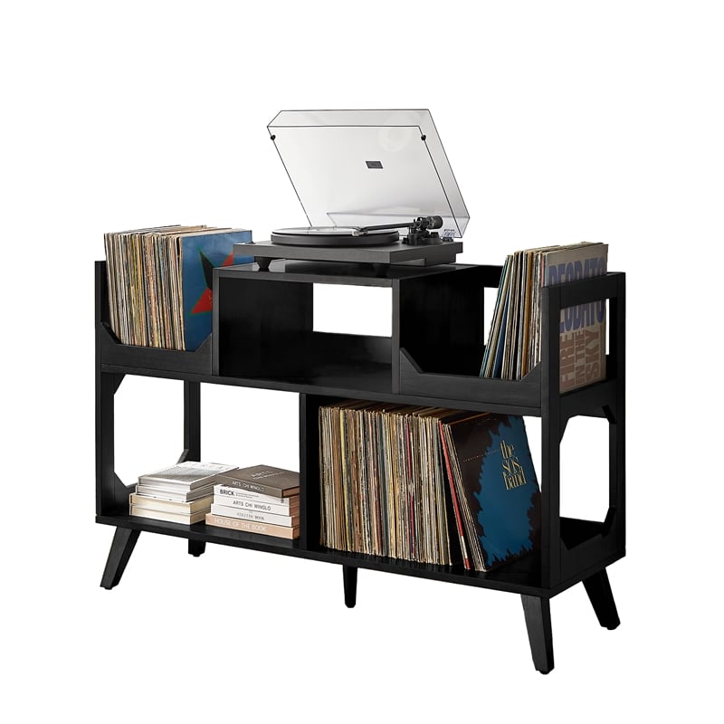 Crosley Furniture Asheville Large Record Storage Console in Black
