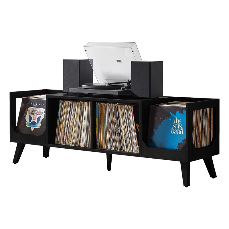 Crosley Furniture Asheville Low Record Storage Console in Black