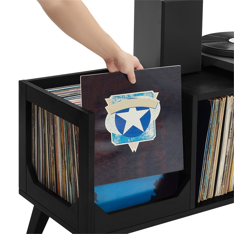 Crosley Furniture Asheville Low Record Storage Console in Black