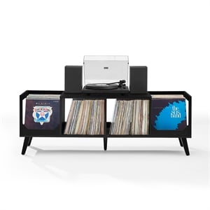 Crosley Furniture Asheville Low Record Storage Console in Black