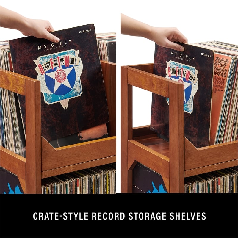 Crosley Furniture Asheville Medium Record Storage Stand in Walnut
