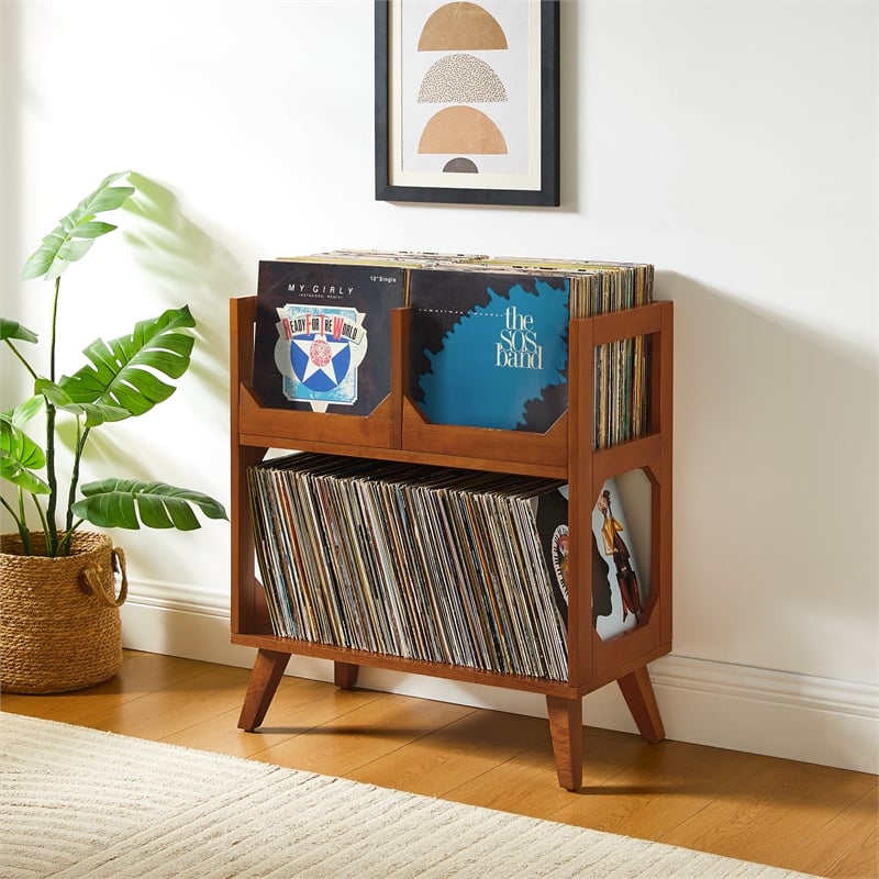 Crosley Furniture Asheville Medium Record Storage Stand in Walnut