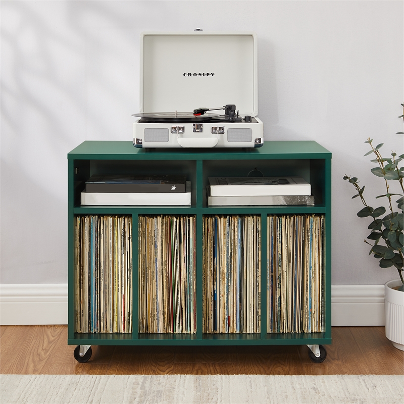 Crosley Furniture Carlo Rolling Record Storage Console in Dark Teal