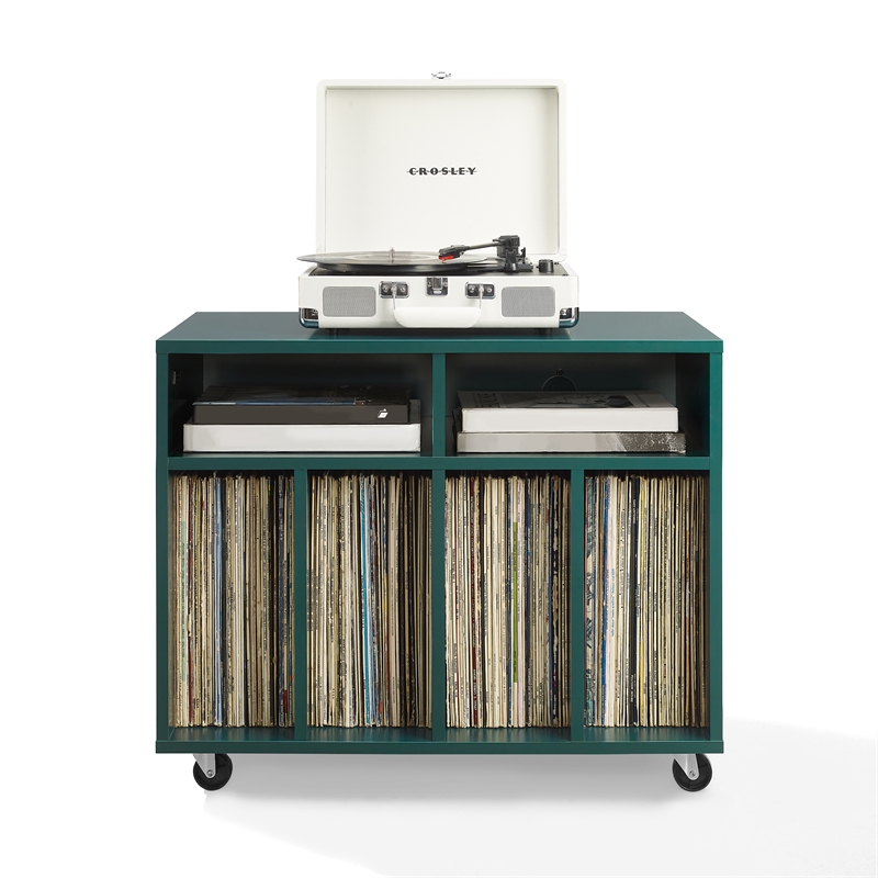 Crosley Furniture Carlo Rolling Record Storage Console in Dark Teal