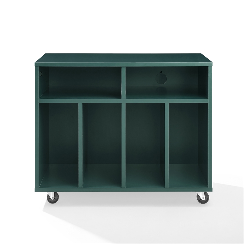 Crosley Furniture Carlo Rolling Record Storage Console in Dark Teal