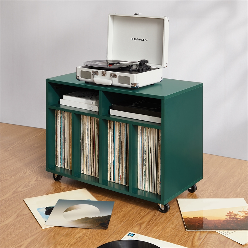 Crosley Furniture Carlo Rolling Record Storage Console in Dark Teal
