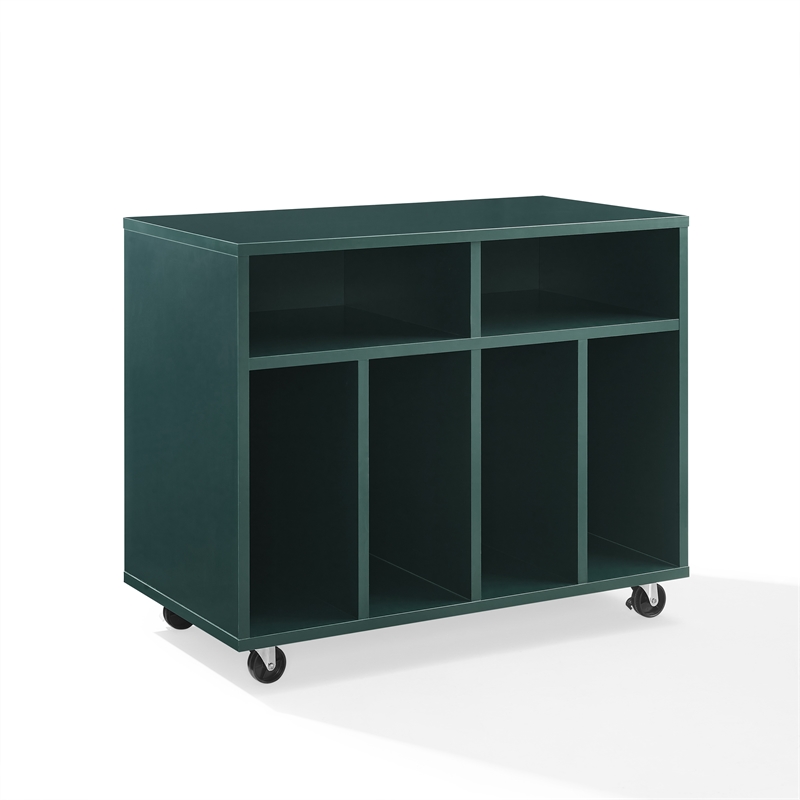 Crosley Furniture Carlo Rolling Record Storage Console in Dark Teal