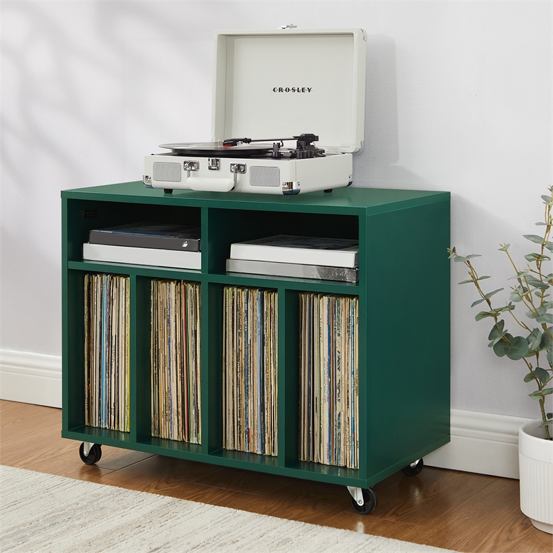 Crosley Furniture Carlo Rolling Record Storage Console in Dark Teal