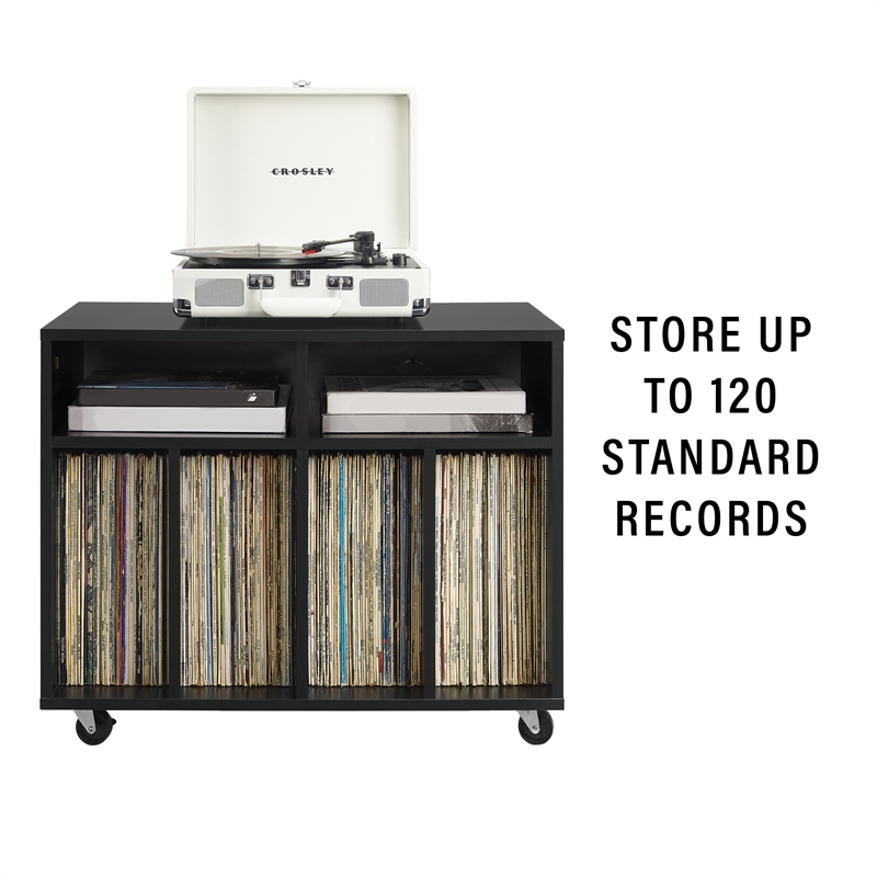 Crosley Furniture Carlo Rolling Record Storage Console in Black