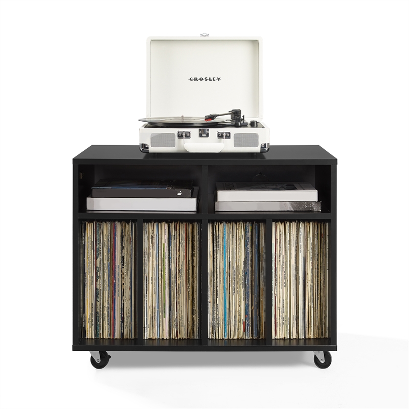 Crosley Furniture Carlo Rolling Record Storage Console in Black