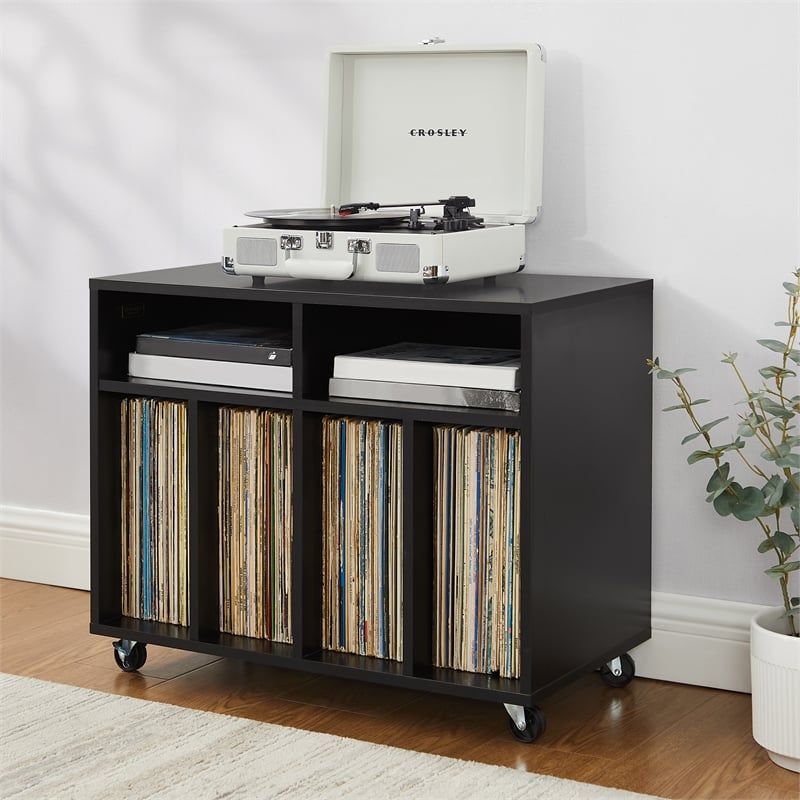 Crosley Furniture Carlo Rolling Record Storage Console in Black
