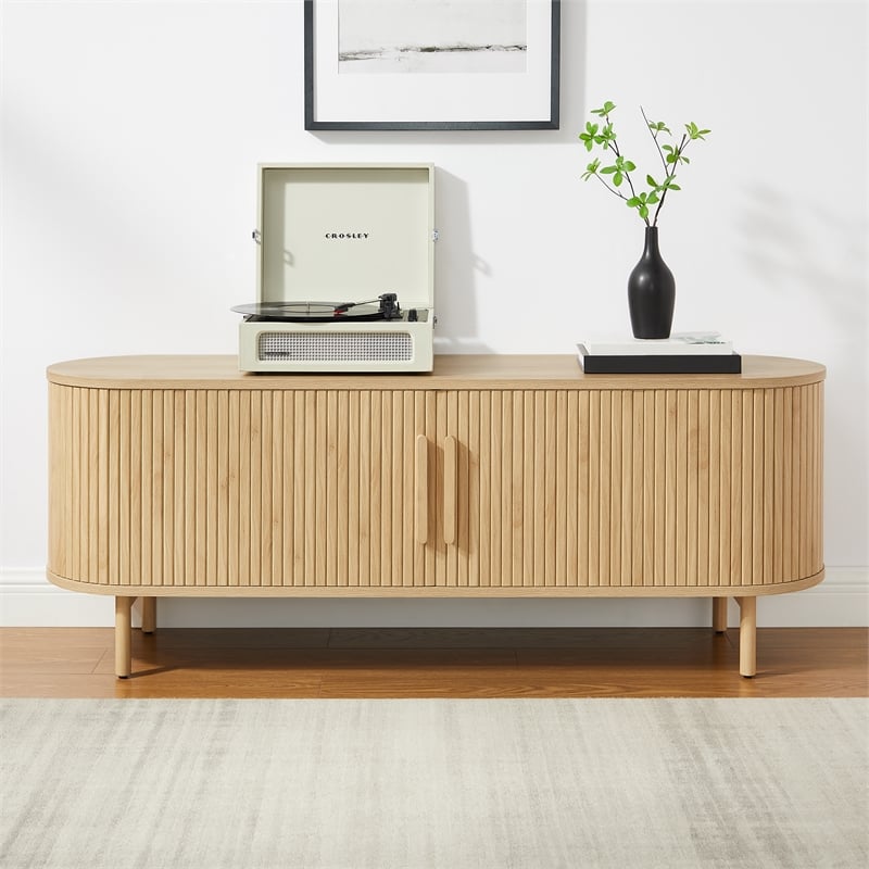 Crosley Furniture Ambrose Record Storage Media Console in Ash