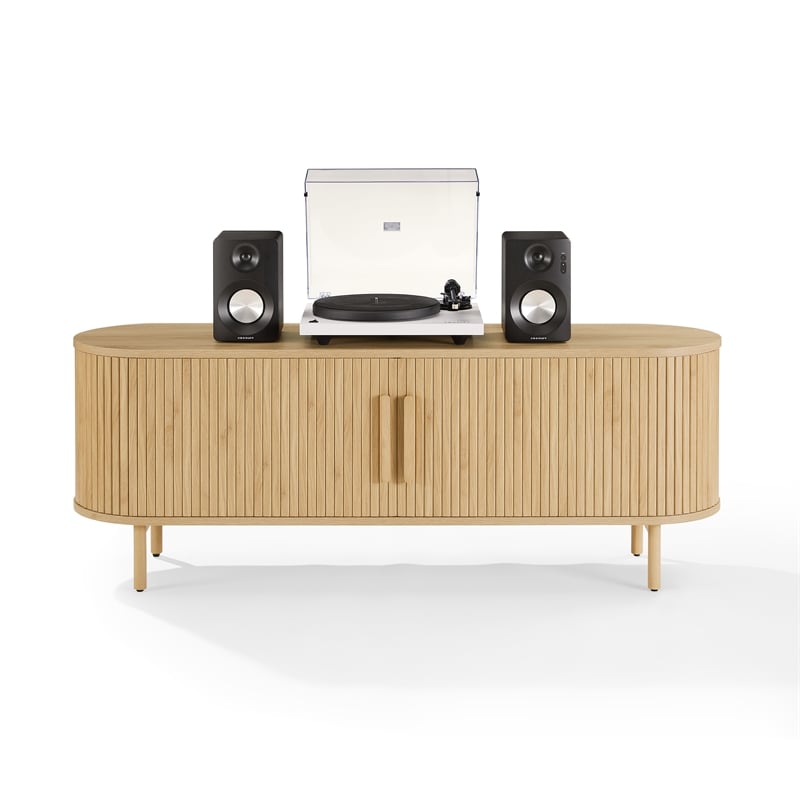Crosley Furniture Ambrose Record Storage Media Console in Ash