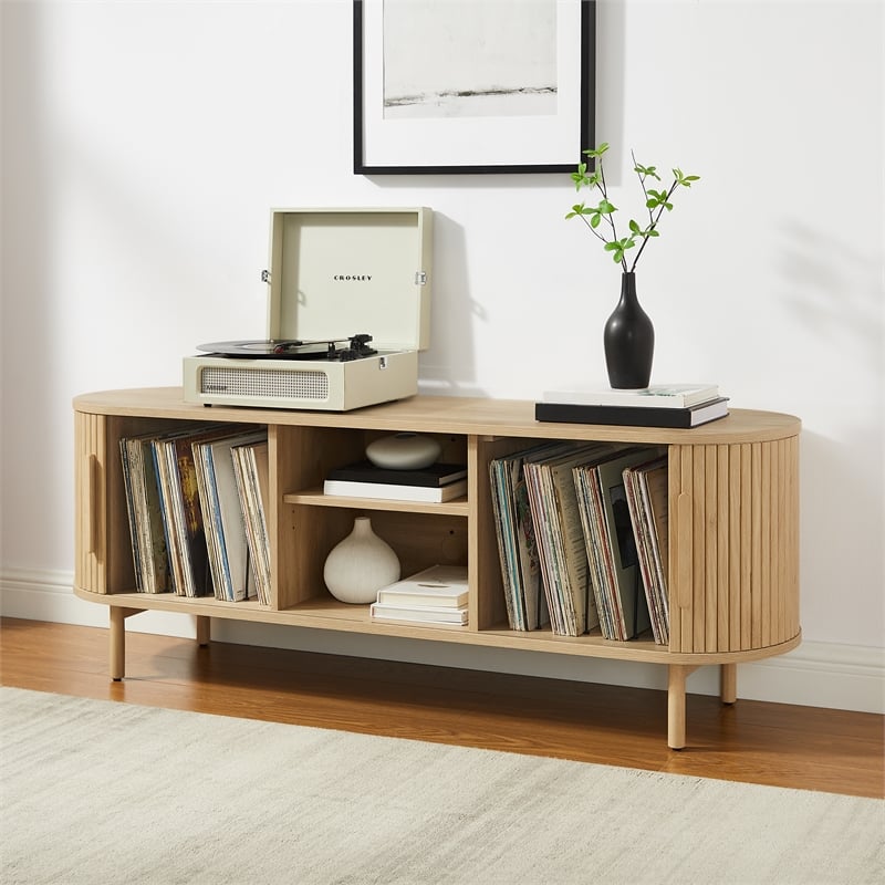 Crosley Furniture Ambrose Record Storage Media Console in Ash