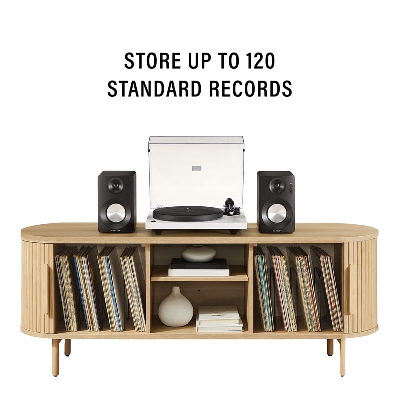 Crosley Furniture Ambrose Record Storage Media Console in Ash
