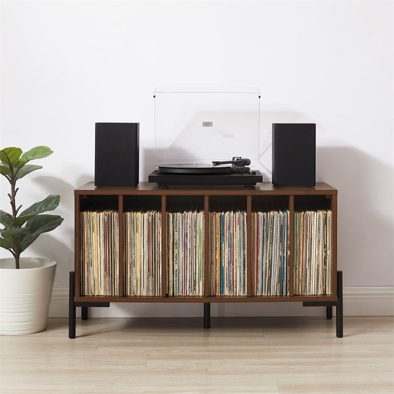 Crosley Furniture Greenwich Medium Record Storage Console in Walnut