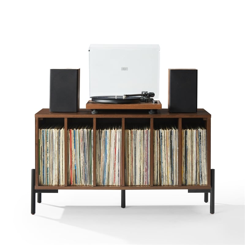 Crosley Furniture Greenwich Medium Record Storage Console in Walnut