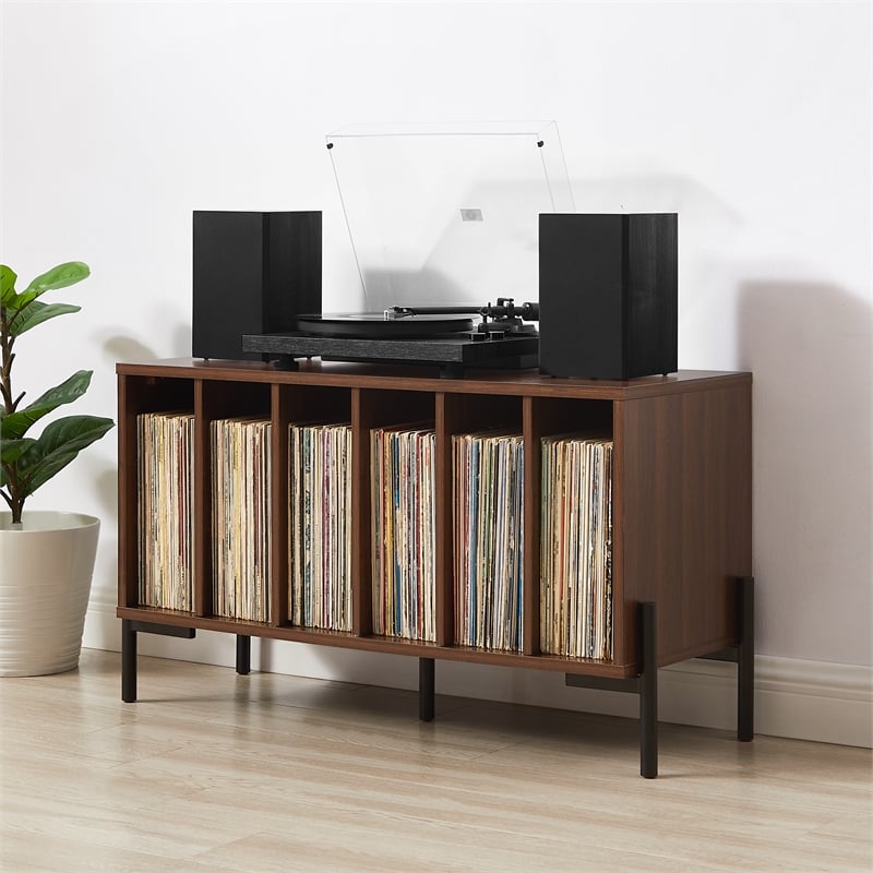 Crosley Furniture Greenwich Medium Record Storage Console in Walnut