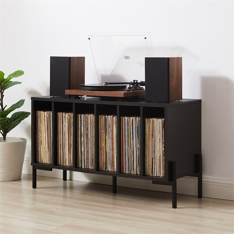 Crosley Furniture Greenwich Medium Record Storage Console in Black