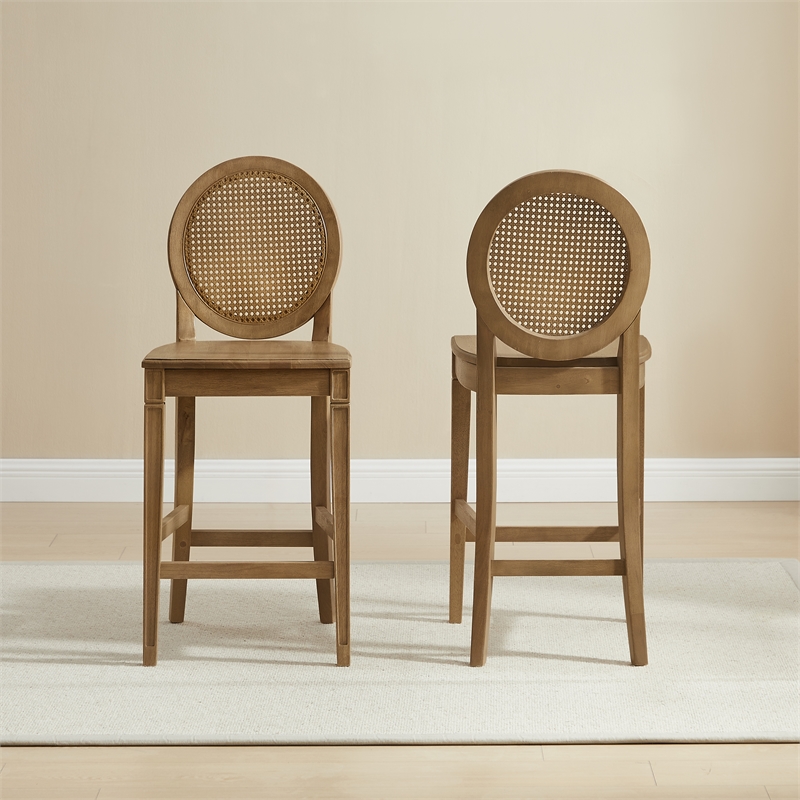 Crosley Furniture Katia 2-Piece Cane-Back Counter Stool Set in Driftwood