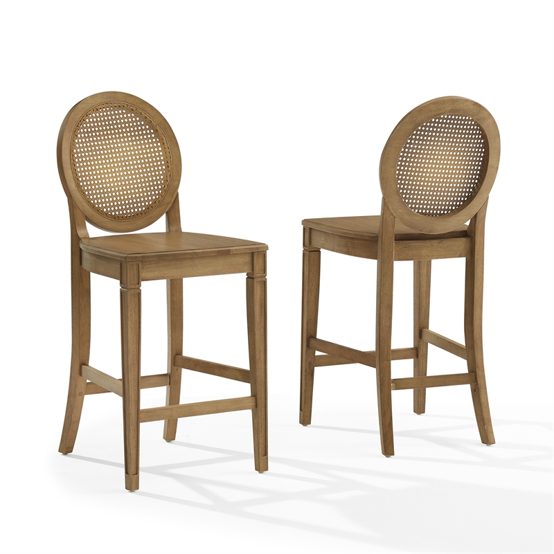 Crosley Furniture Katia 2-Piece Cane-Back Counter Stool Set in Driftwood