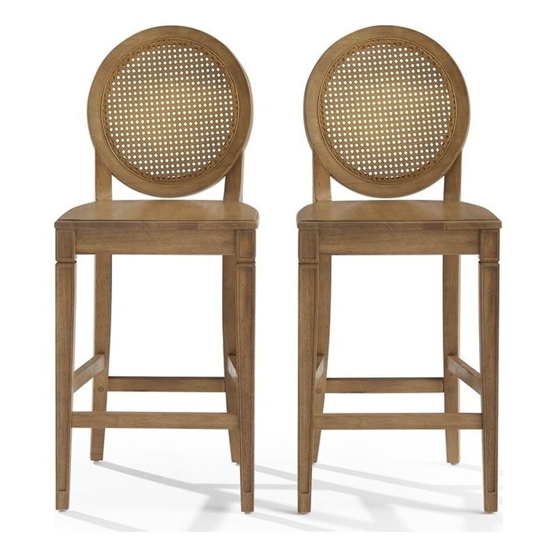 Crosley Furniture Katia 2-Piece Cane-Back Counter Stool Set in Driftwood