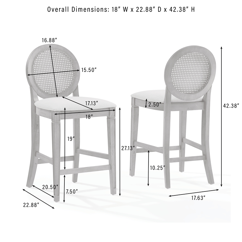 Crosley Furniture Katia 2-Piece Cane-Back Counter Stool Set in Driftwood