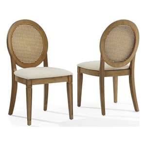 Crosley Furniture Katia 2-Pc Upholstered Cane-Back Dining Chair Set in Driftwood