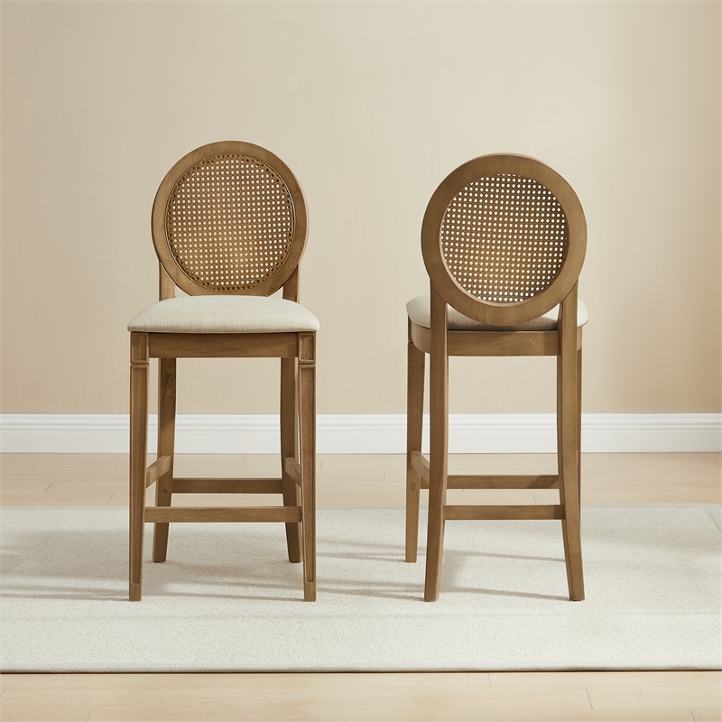 Crosley Furniture Katia 2-Pc Upholstered Cane-Back CounterStool Set in Driftwood