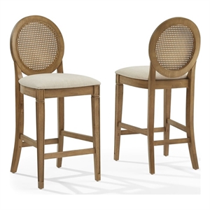 Crosley Furniture Katia 2-Pc Upholstered Cane-Back CounterStool Set in Driftwood