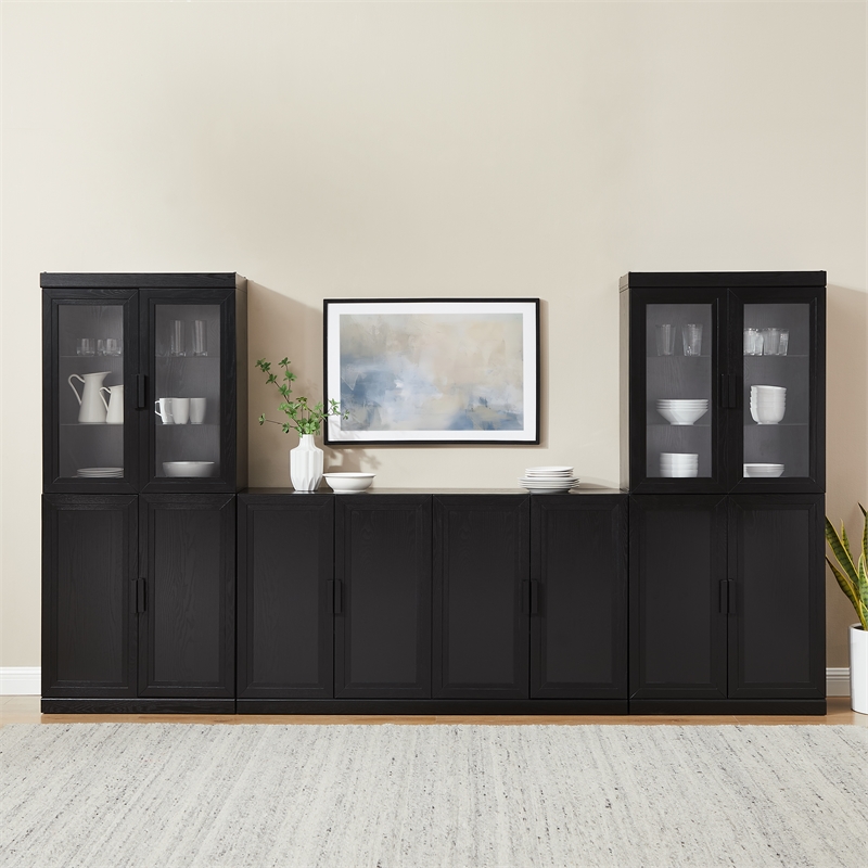 Crosley Furniture Essen 3-Piece Sideboard And Glass Door Pantry Set in Black