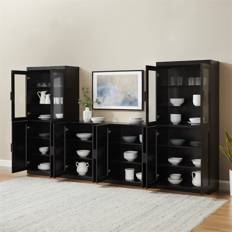 Crosley Furniture Essen 3-Piece Sideboard And Glass Door Pantry Set in Black