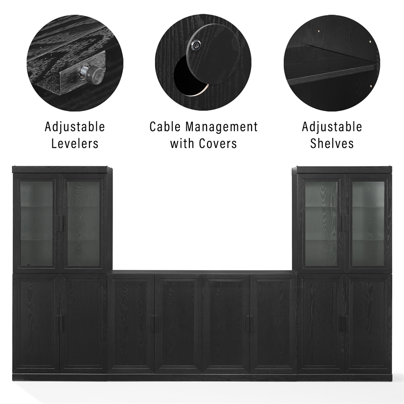 Crosley Furniture Essen 3-Piece Sideboard And Glass Door Pantry Set in Black