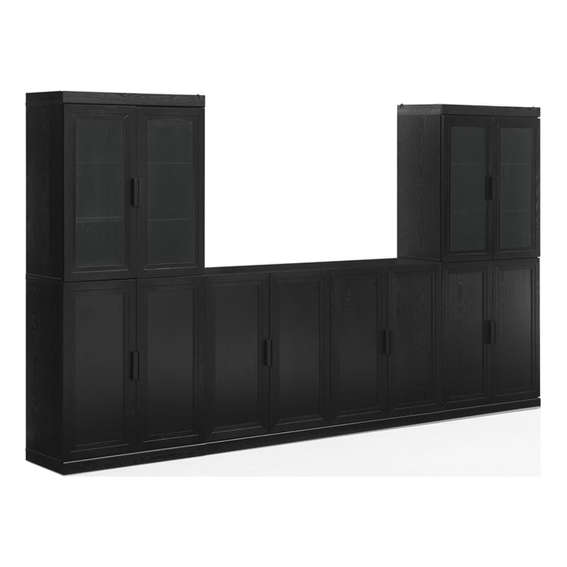 Crosley Furniture Essen 3-Piece Sideboard And Glass Door Pantry Set in Black