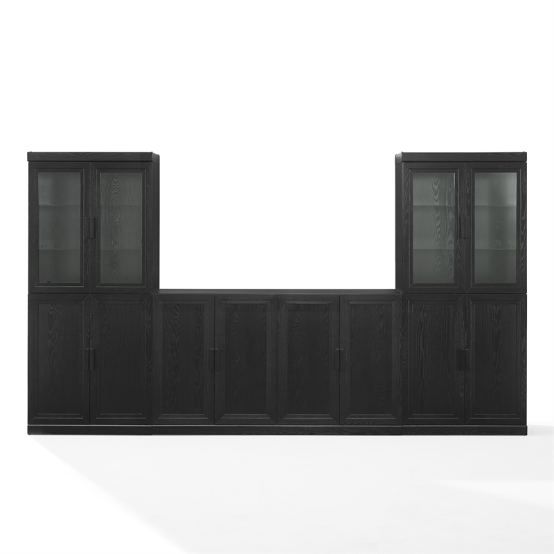 Crosley Furniture Essen 3-Piece Sideboard And Glass Door Pantry Set in Black