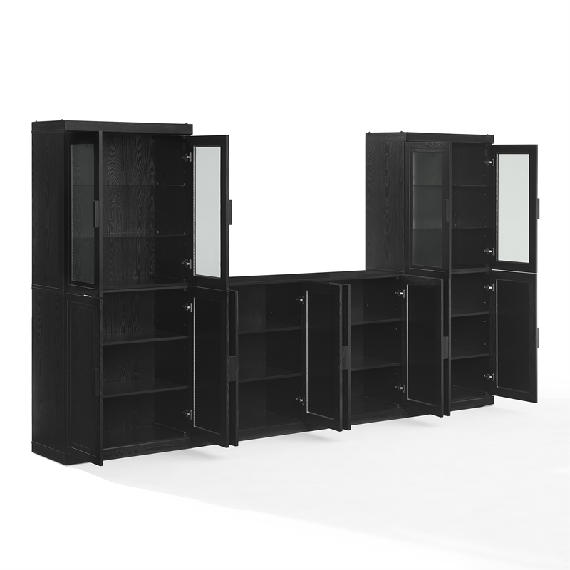 Crosley Furniture Essen 3-Piece Sideboard And Glass Door Pantry Set in Black