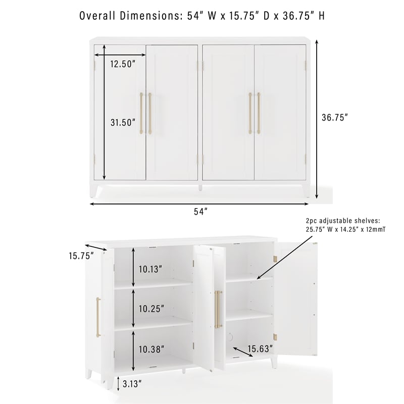 Crosley Furniture Roarke 3Pc Sideboard & Pantry Set W/Glass Door Hutch in White