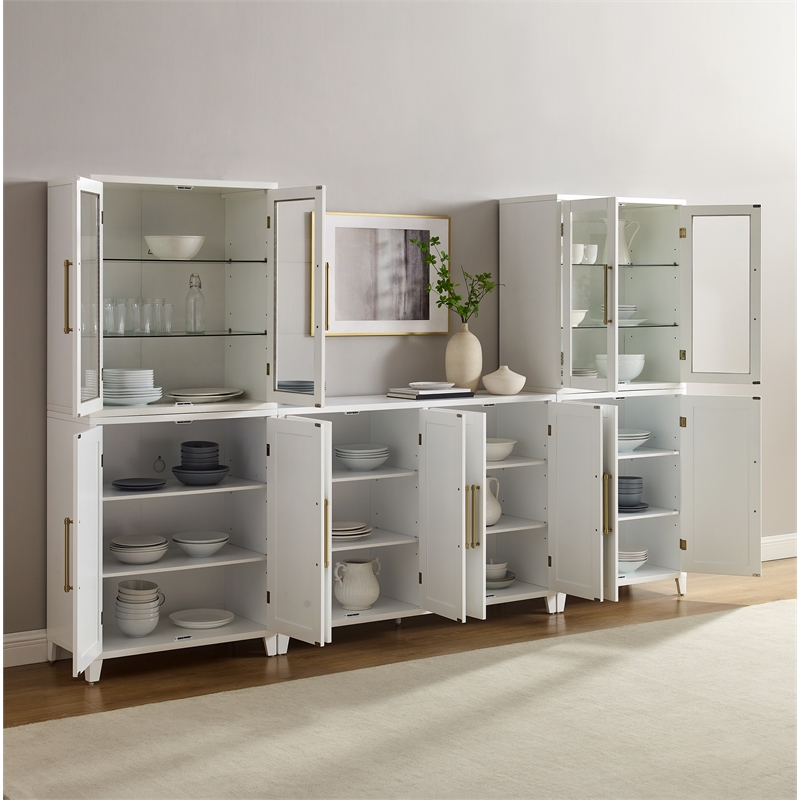 Crosley Furniture Roarke 3Pc Sideboard & Pantry Set W/Glass Door Hutch in White