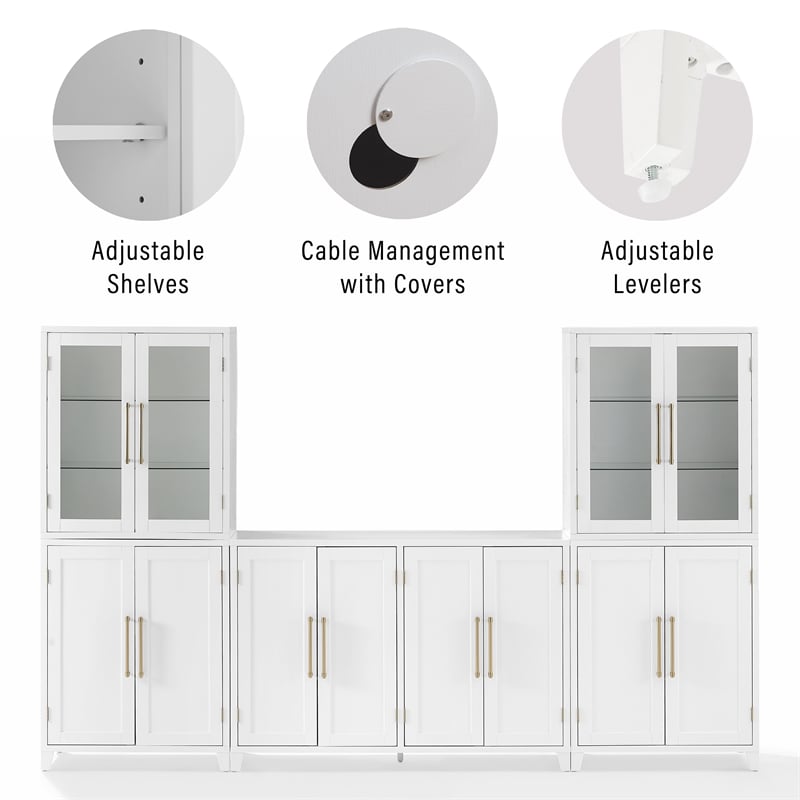 Crosley Furniture Roarke 3Pc Sideboard & Pantry Set W/Glass Door Hutch in White