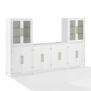 Crosley Furniture Roarke 3Pc Sideboard & Pantry Set W/Glass Door Hutch in White