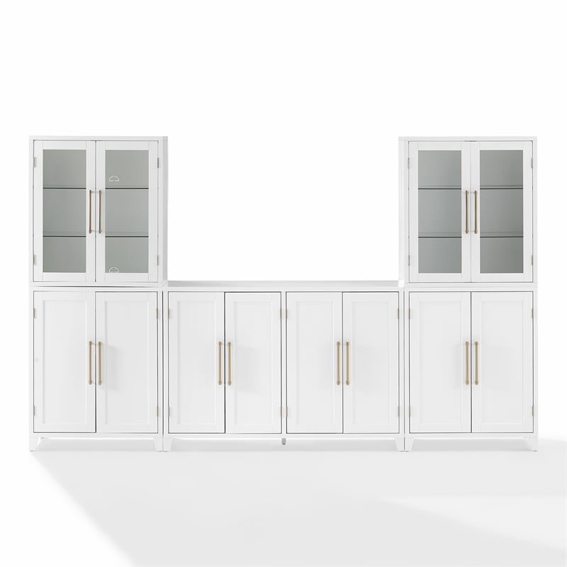 Crosley Furniture Roarke 3Pc Sideboard & Pantry Set W/Glass Door Hutch in White