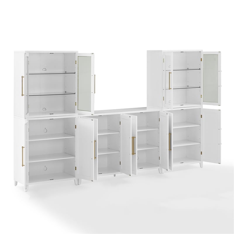 Crosley Furniture Roarke 3Pc Sideboard & Pantry Set W/Glass Door Hutch in White