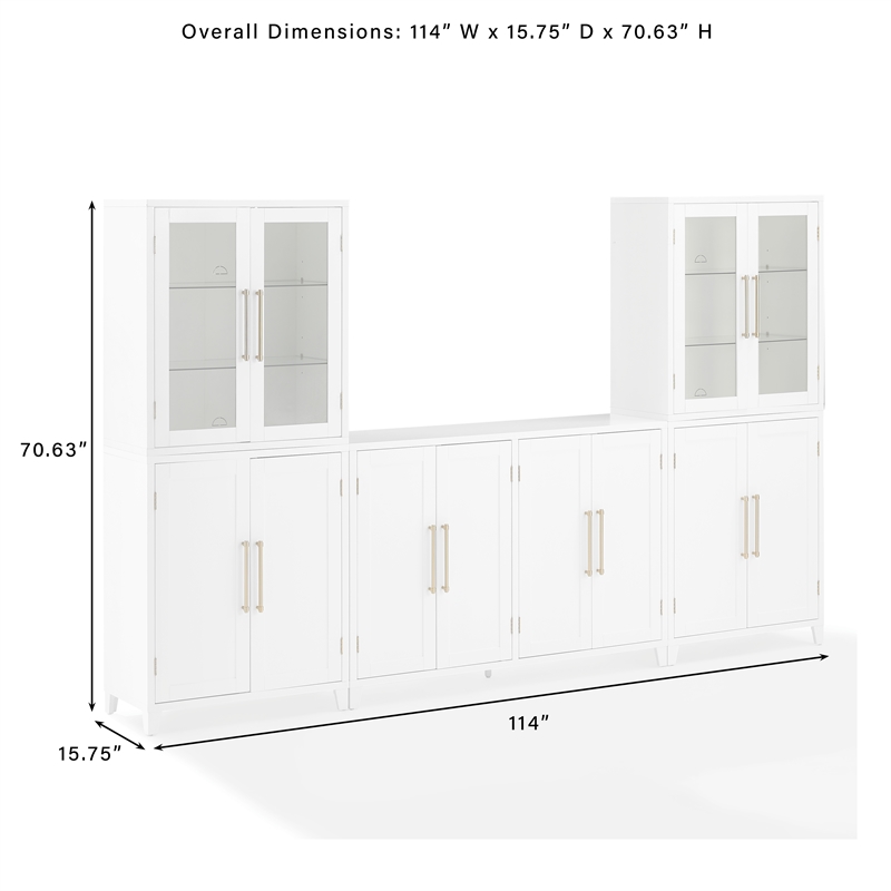 Crosley Furniture Roarke 3Pc Sideboard & Pantry Set W/Glass Door Hutch in White